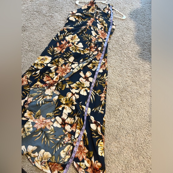 JJ's House Ruffles Floral Halter Trumpet Satin Asymmetrical Midi Dress - Picture 4 of 11